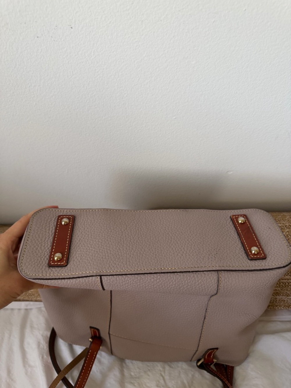 Dooney & Bourke Pebble Grain Leather Lexington Tote Bag Taupe Gray/Tan Shoulder - Picture 7 of 7